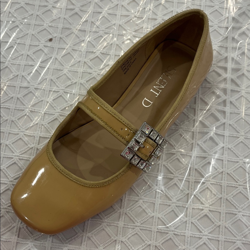 Elegant D Tan Mary Jane Flats with Buckle